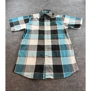 Sahara Club Mens Teal Black Plaid Short Sleeve Button Down Shirt Size M